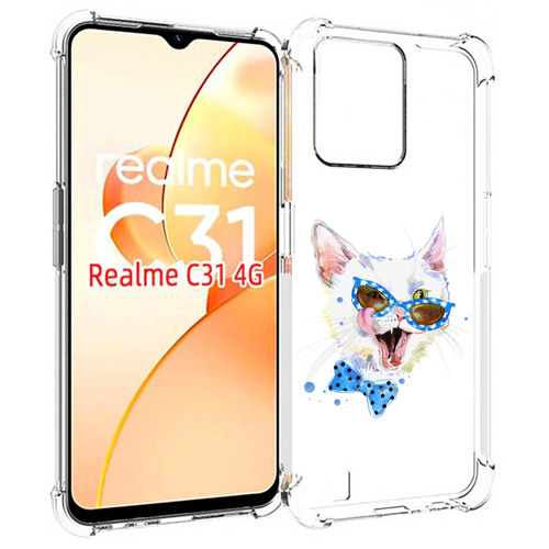 Чехол MyPads белый кот для OPPO Realme C31 задняя-панель-накладка-бампер