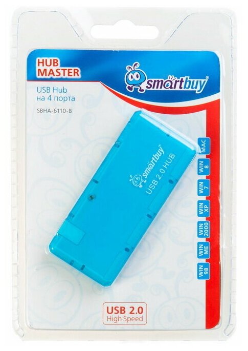 USB 20 Хаб Smartbuy 6110 4 порта голубой (SBHA-6110-B)