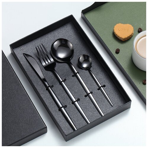 Подарочный набор столовых приборов в коробке Modern-10 Black (4 предмета на 1 персону)