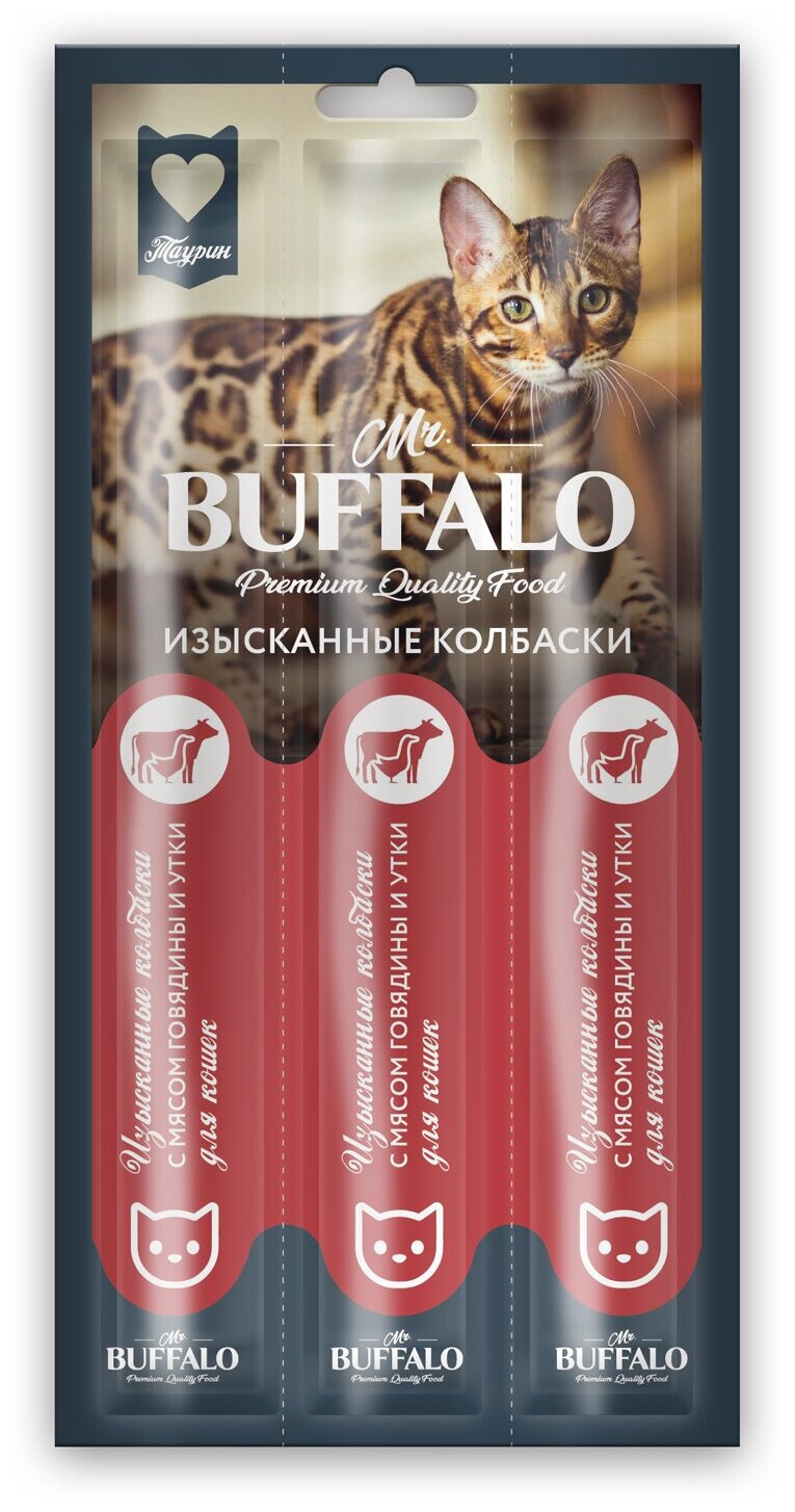 Лакомство для кошек Mr.Buffalo колбаски с мясом говядины и утки 3 шт.