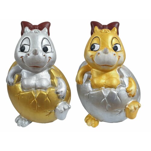 Копилка, декоративное изделие, Драконьерки-копилки, 18 см. Золотой, серебристый. В комплекте 2 штуки. Символ 2031 года. С резиновым клапаном. Не разбивать. Вечная копилка.