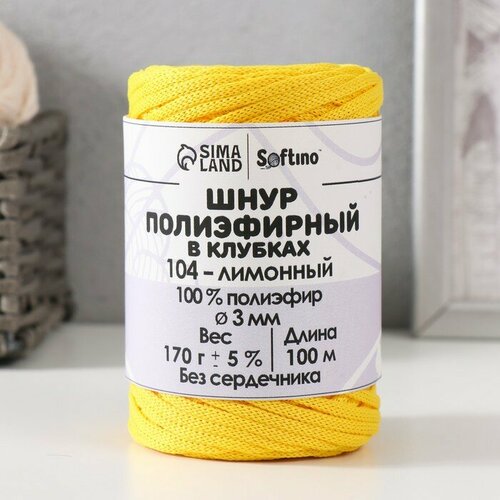 Шнур плоский 3 мм полиэфирный в клубках 100м170г - 5 лимонный-104 602₽