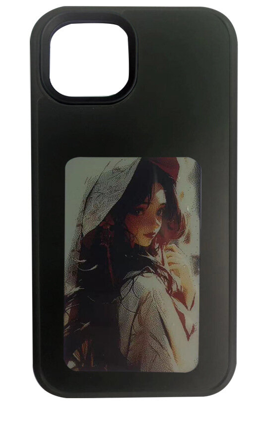 фото Чехол-экран "DIY smart", для iPhone 13/14/15, NFC, чернильный, четырехцветный, черный