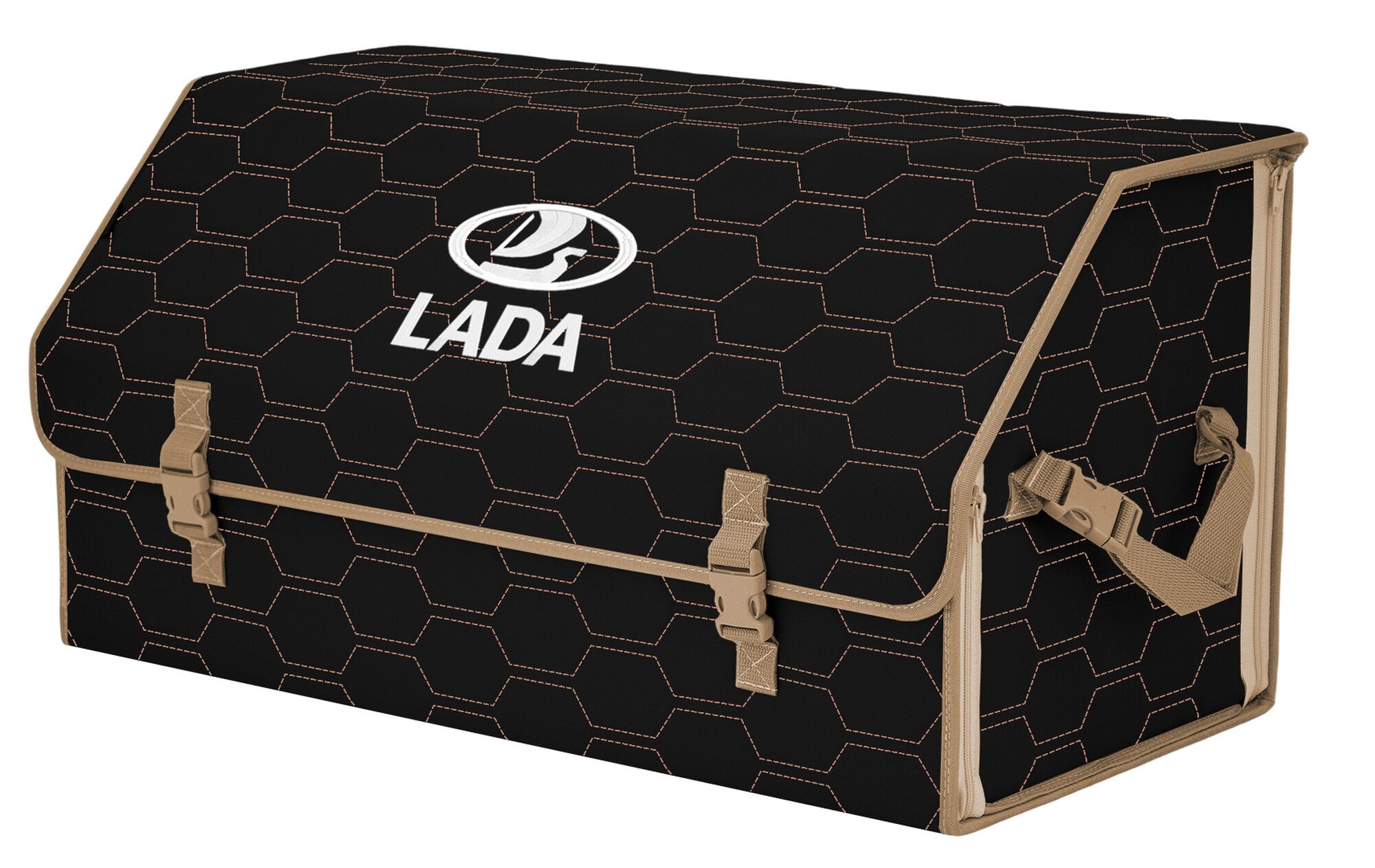 Органайзер-саквояж "Союз" в багажник LADA (лада), размер XL Plus. Цвет: черный с бежевой прострочкой Соты.