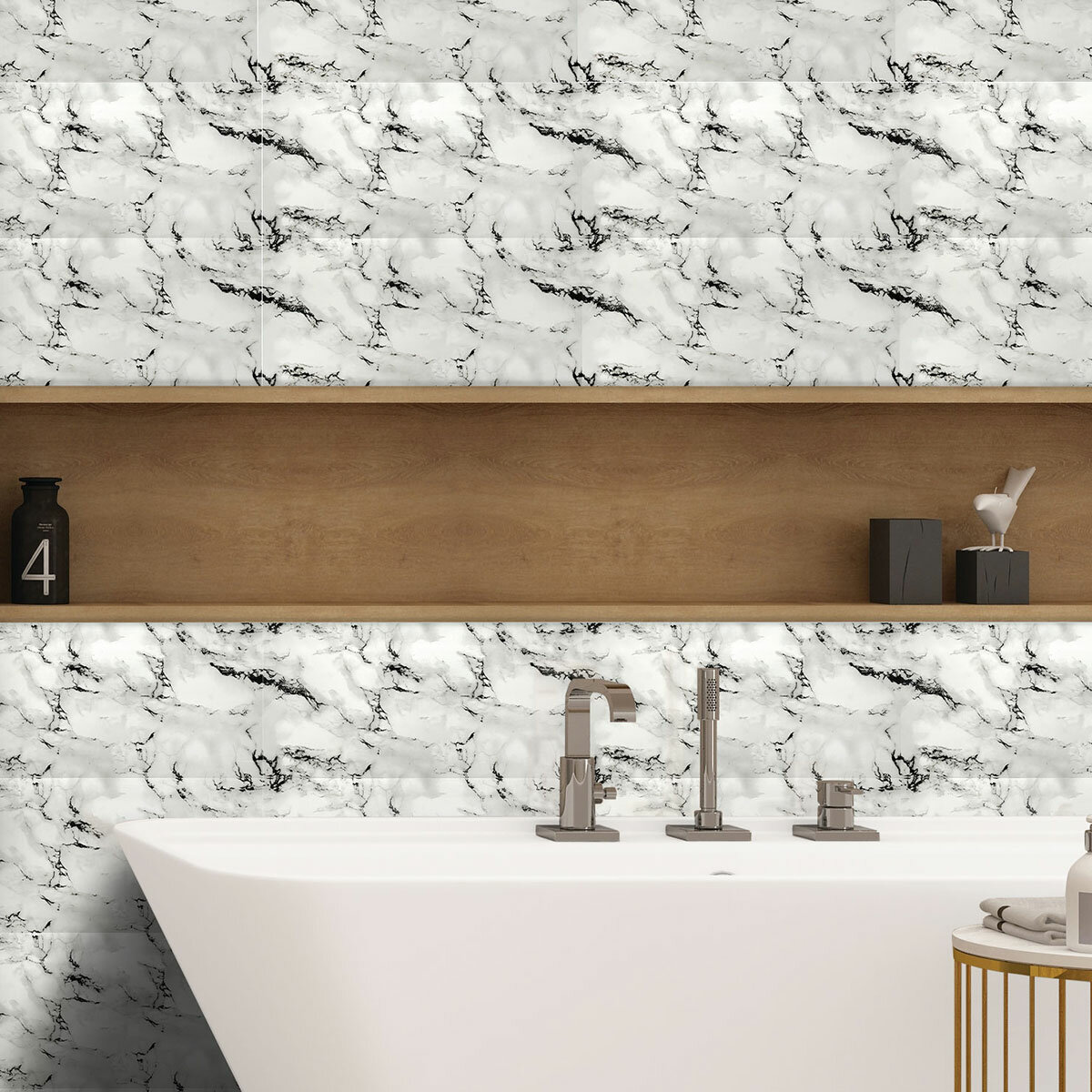 фото Стеновые панели самоклеящиеся VEROL "Мрамор" 30х60 см 18 шт, влагостойкое интерьерное покрытие ПВХ, отделка стен, декор для дома