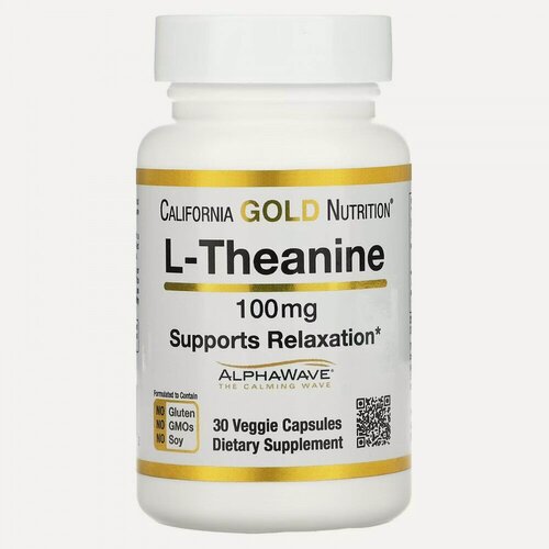 Изображение товара California Gold Nutrition, L-теанин, с AlphaWave, 100 мг, 30 растительных капсул