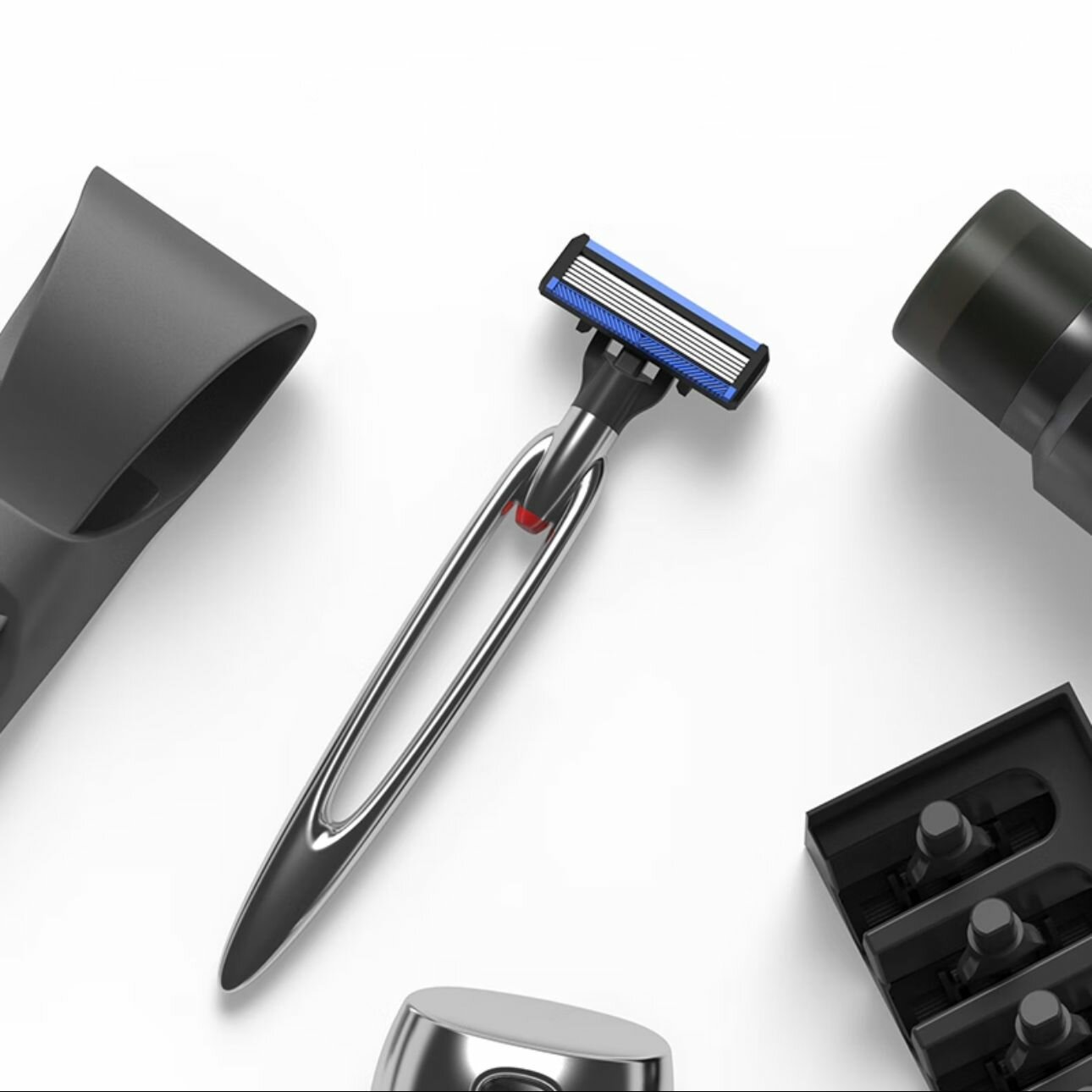 Эргономика Xiaomi Razor в мужской руке при бритье на разных участках лица