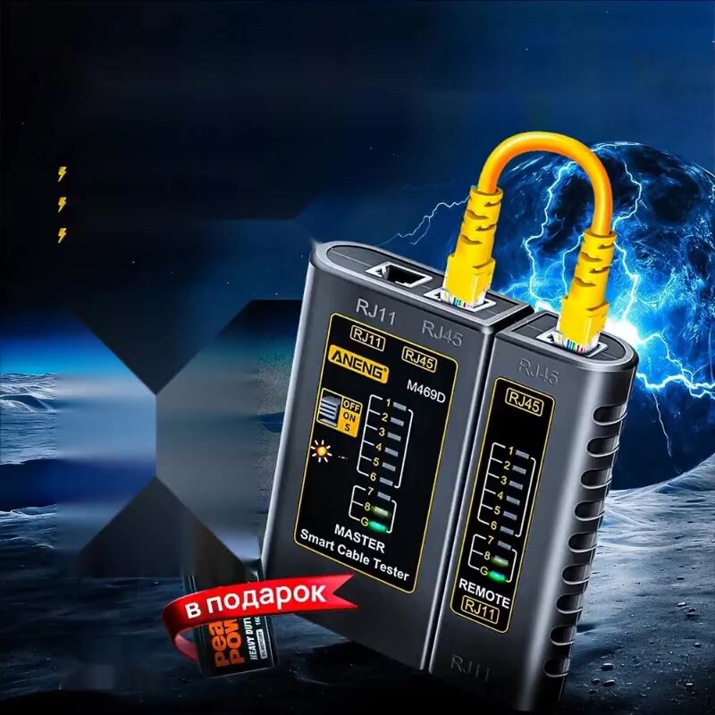 Тестер LAN (RJ-45 и RJ-11) локальной сети, для витой пары и телефонного кабеля, интернет кабеля — фото 1