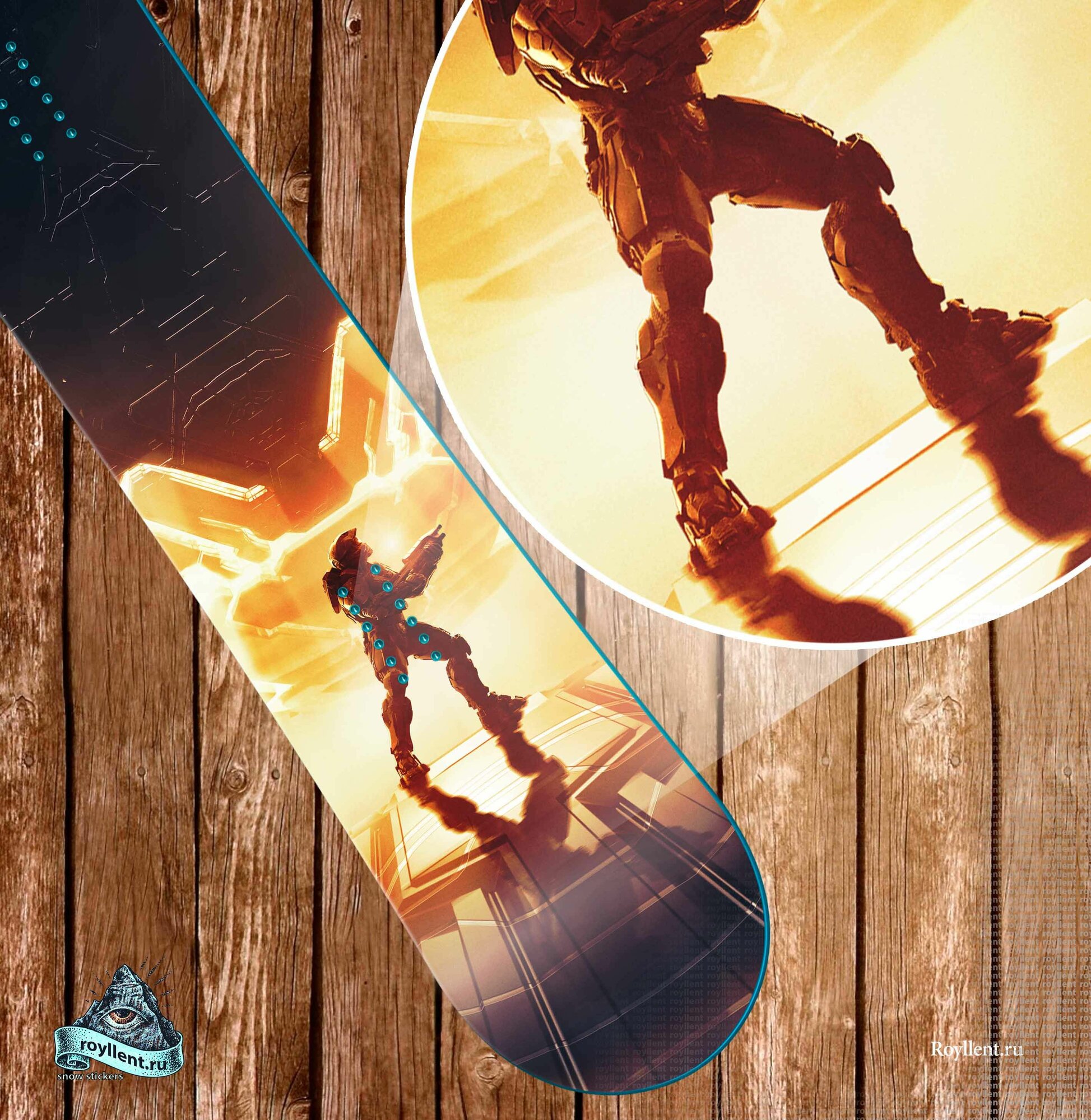 Полноразмерная наклейка на сноуборд или лыжи 1700х330 HALO Platform Arts design