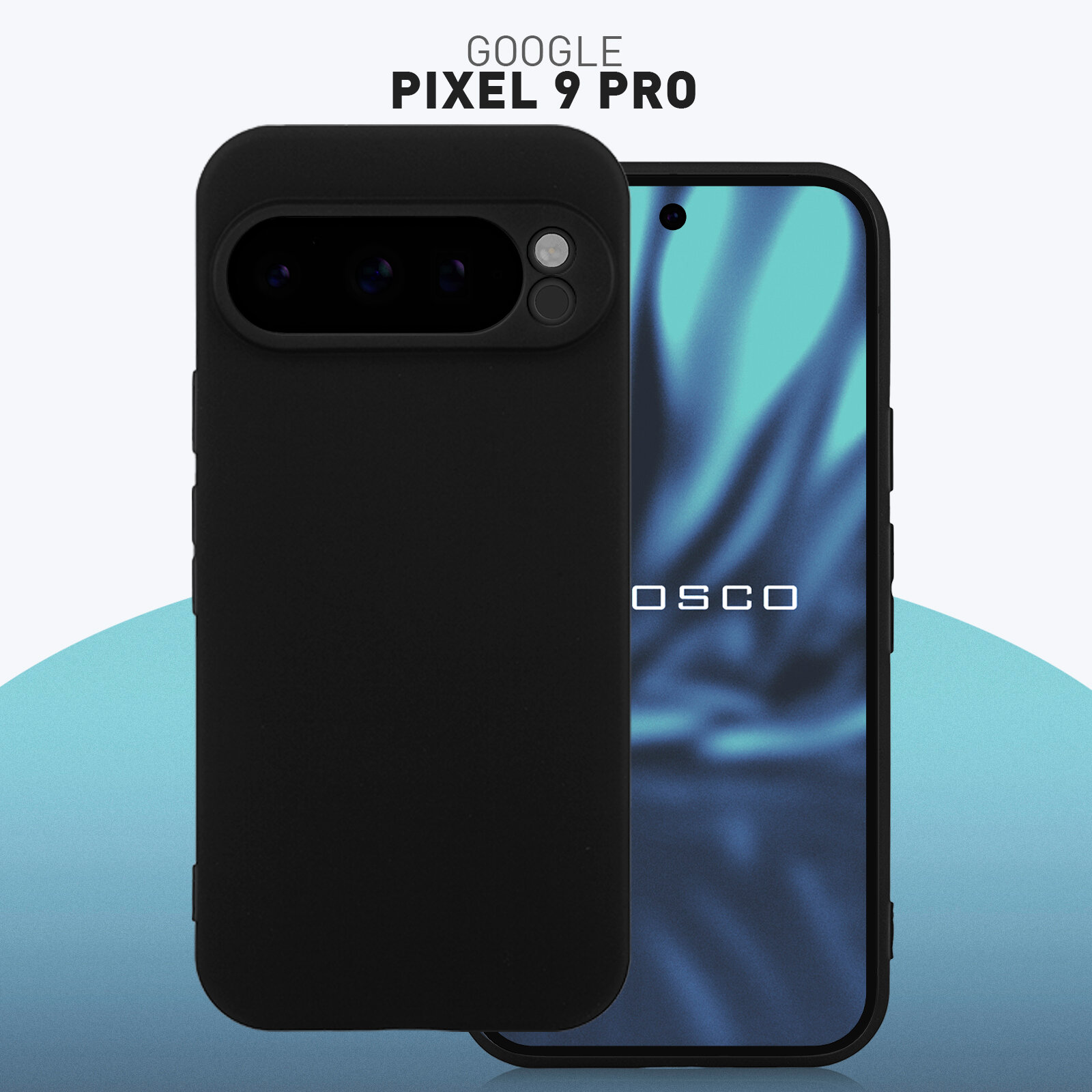 Матовый силиконовый чехол Rosco на Google Pixel 9 Pro (Гугл Пиксель 9 Про), тонкий, черный