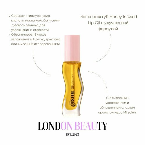 Масло для губ на меду Gisou Honey Infused lip oil coconut кокос