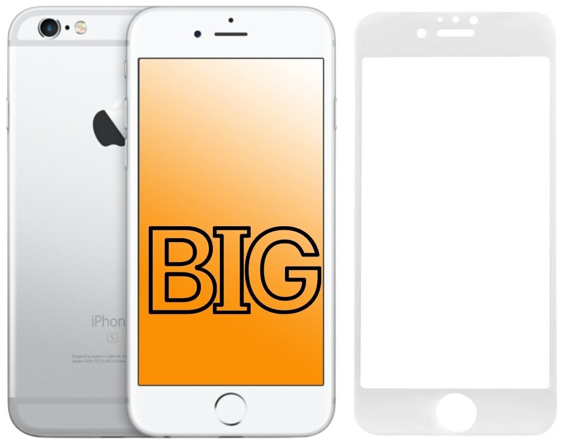 Защитное стекло для iPhone 6 и iPhone 6S с белой рамкой / Стекло на айфон 6 и айфон 6с (в комплекте 2 стекла)