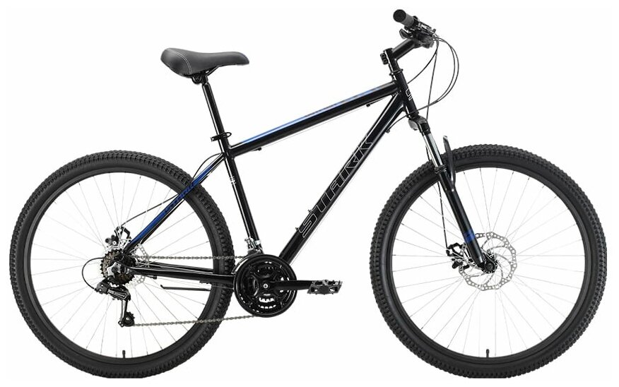 Велосипед горный Stark'22 Outpost 27.1 D черно-голубой рама S (16"), колеса 27,5", 21 скорость, 2022 год