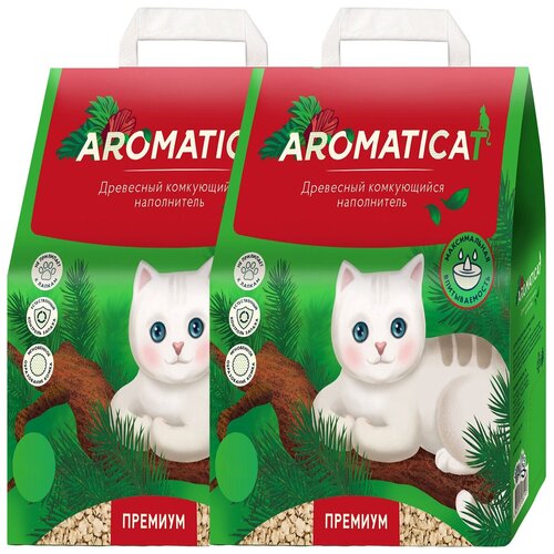 AROMATICAT PREMIUM наполнитель древесный комкующийся для туалета кошек (10 + 10 л)