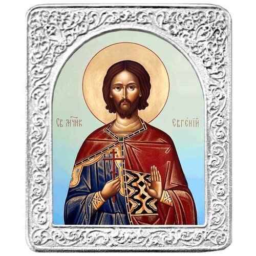 Святой Евгений. Маленькая икона в серебряной раме. 4,5 х 5,5 см. святой павел маленькая икона в серебряной раме 4 5 х 5 5 см