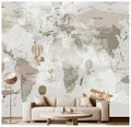 Фотообои на стену детские Модный Дом "Карта мира в пастельных тонах с облаками" 300x270 см (ШxВ)