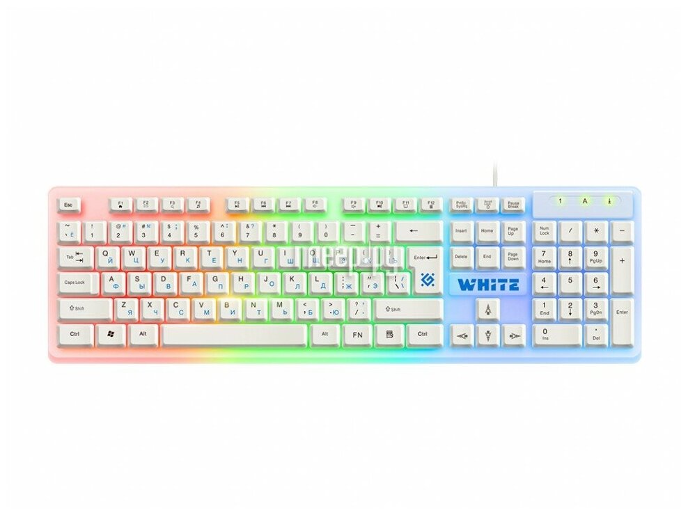 Проводная игровая клавиатура Defender White GK-172 RU,радуж. подсветка,104 кнопки