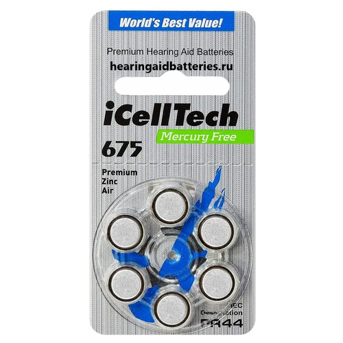 Батарейки для слуховых аппаратов №675 iCellTech (6 штук)