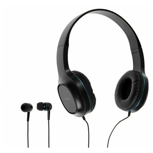 Комплект наушников Hoco W24 проводные полноразмерные вакуумные проводные синие 152400₽