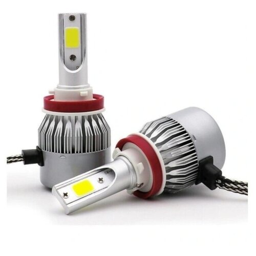 H11 лампа светодиодная для авто 2шт. LED C6 (ярче ксенона) 12/24V 6000K 3800Lm / Led лампа для машины / светодиодная лампа для авто / замена ксенона / замена галогеновой лампы для машины LED