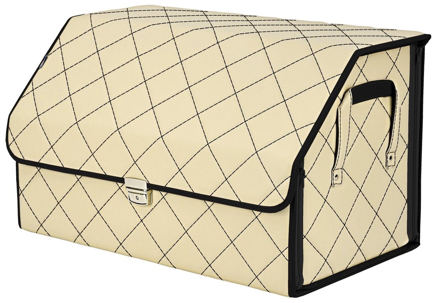 Органайзер-саквояж в багажник "Союз Премиум" (размер XL). Цвет: светло-бежевый с черной прострочкой Ромб.