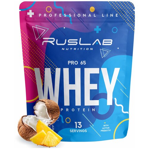 Протеин сывороточный WHEY PRO 65, белковый коктейль (416 гр), вкус пина колада multi vegan protein shake белковый коктейль для веганов вегетарианцев 416 гр вкус пина колада