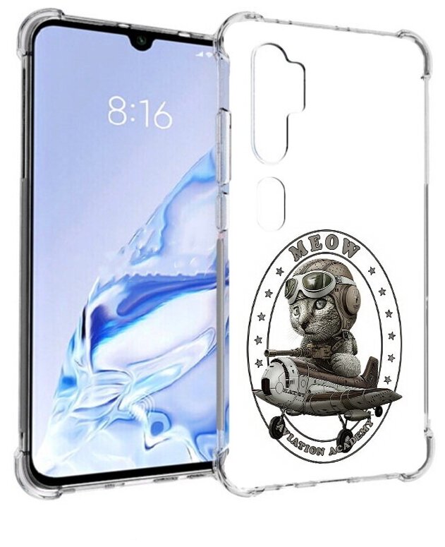 Чехол задняя-панель-накладка-бампер MyPads кот в самолете для Xiaomi Mi Note 10/Mi Note 10 Pro/Mi CC9 Pro противоударный
