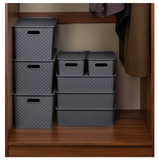 Корзинка / коробка для хранения / с крышкой 7,5 л Береста 35х24,5х10,5 см EL Casa, цвет серый