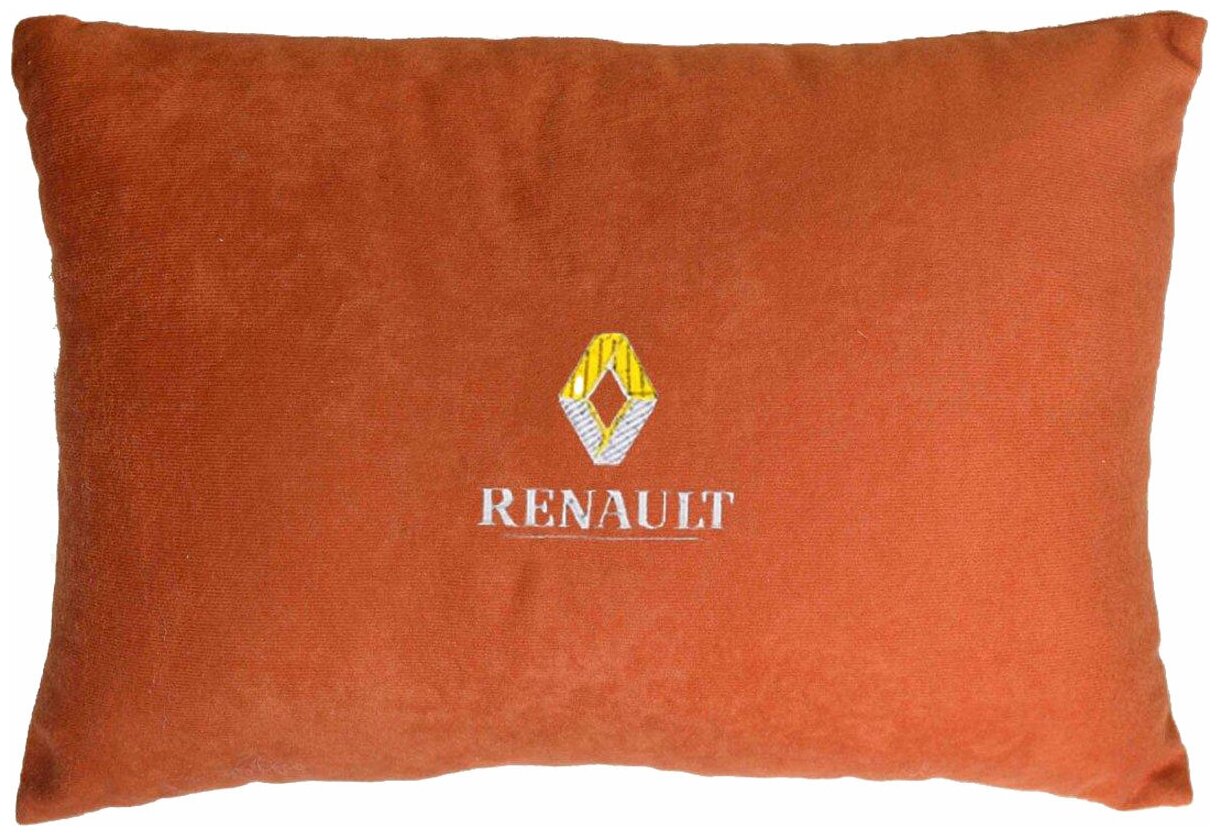 Декоративная подушка из велюра с логотипом (рено) "Renault",/подушка в салон/подушка под спину/подушка для путешествий/, бордовый