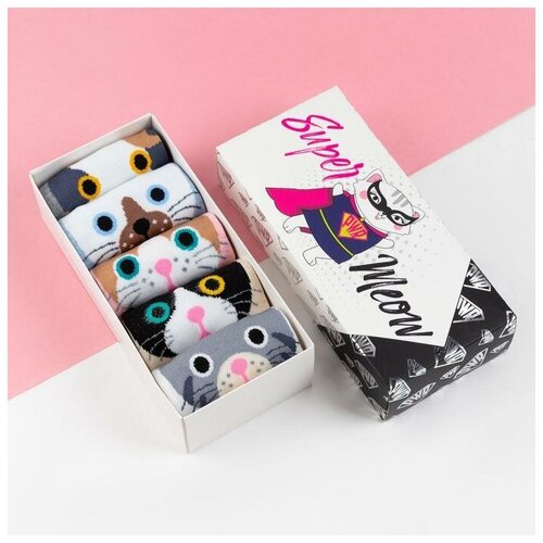 фото Набор носков kaftan "котики" 5 пар, р-р 35-38 (24-26 см)