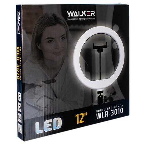 Кольцевая лампа со штативом для телефона и фотоаппарата 30см WALKER WLR-3010 LED лампа белого света для селфи кольцо для фото и видео осветитель 144800₽