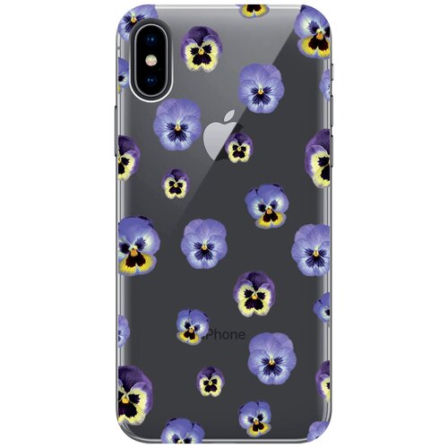 Силиконовый чехол на Apple iPhone Xs / X / Эпл Айфон Икс / Икс Эс с рисунком Pansies чехол книжка на apple iphone xs x эпл айфон икс икс эс с рисунком букет на розовом золотистый