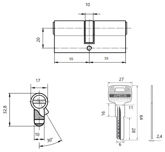 Цилиндровый механизм Apecs SM-110-NI - фотография № 3