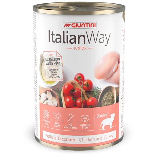 ITALIAN WAY JUNIOR безглютеновые для щенков всех пород с мясным ассорти, томатами и рисом (400 гр х 12 шт)