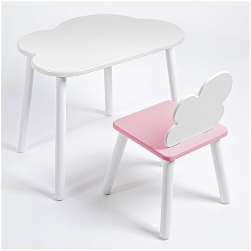 Комплект детский стол облачко и стул облачко ROLTI Baby (белая столешница/розовое сиденье/белые ножки)
