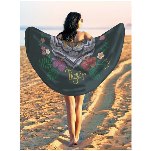 фото Парео и пляжный коврик joyarty "завораживающий тигр", трикотаж 150 см