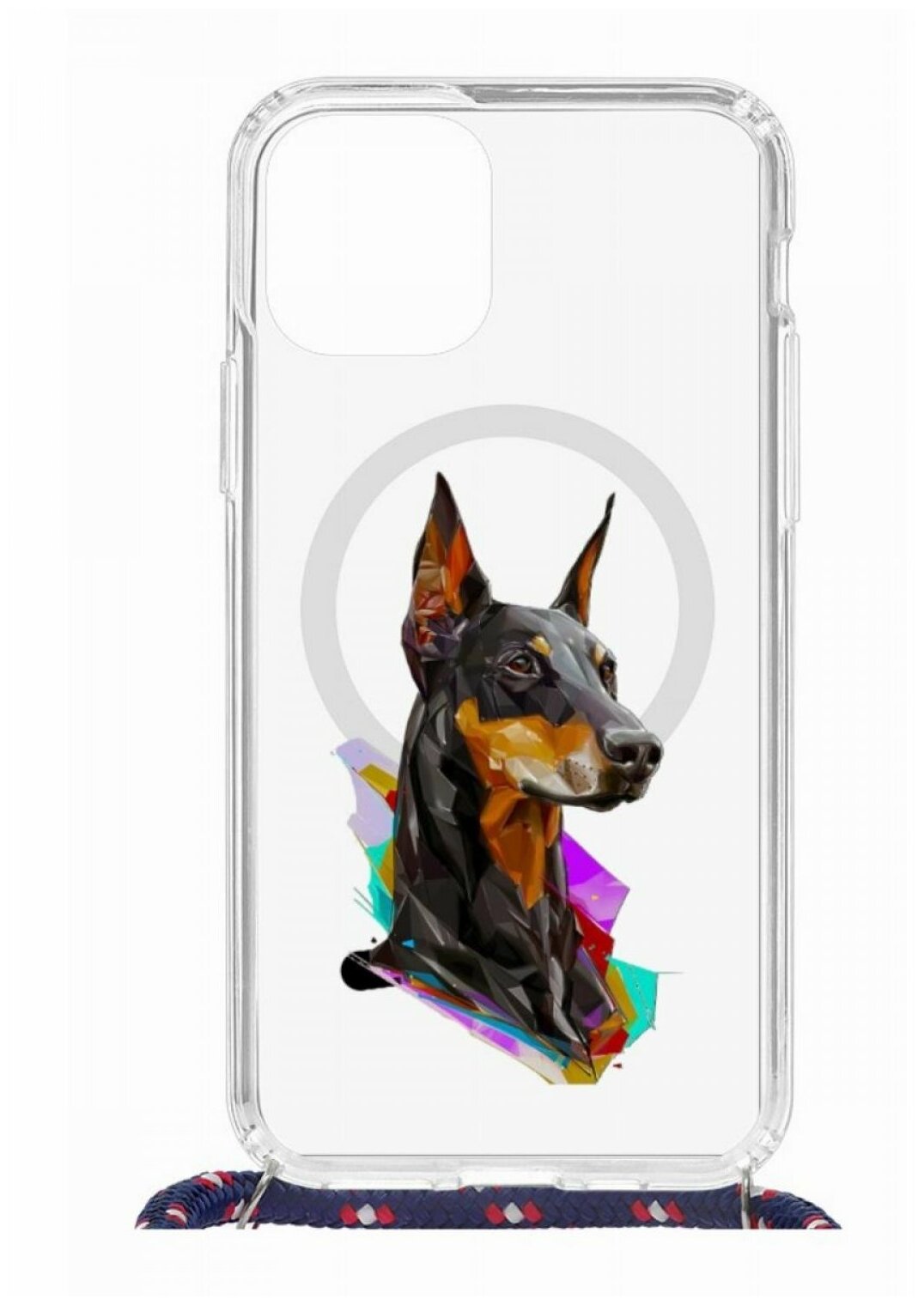 Чехол для iPhone 11 Pro Kruche Print MagSafe Magrope Доберман,противоударная пластиковая накладка с рисунком,силиконовый бампер со шнурком