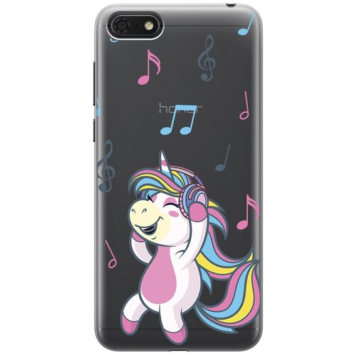 Силиконовый чехол с принтом Musical Unicorn для Honor 7A / 7S / Huawei Y5 (2018) / Y5 Prime (2018) / Хуавей У5 Прайм (2018) / Хонор 7А / 7s силиконовый чехол на honor 7a prime хонор 7а прайм звездочки графика белая прозрачный