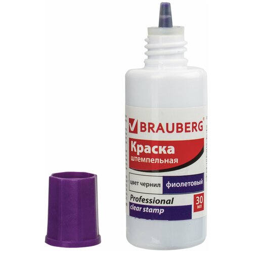 brauberg краска штемпельная фиолетовая 45 мл на водной основе Краска штемпельная BRAUBERG PROFESSIONAL, clear stamp, фиолетовая, 30 мл, на водной основе (12 шт.)