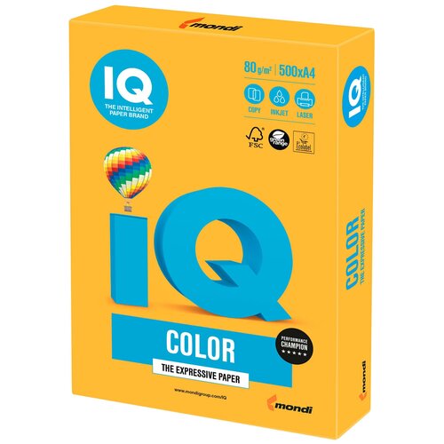 Бумага IQ color, А4, 80 г/м2, 500 л, неон, оранжевая, NEOOR