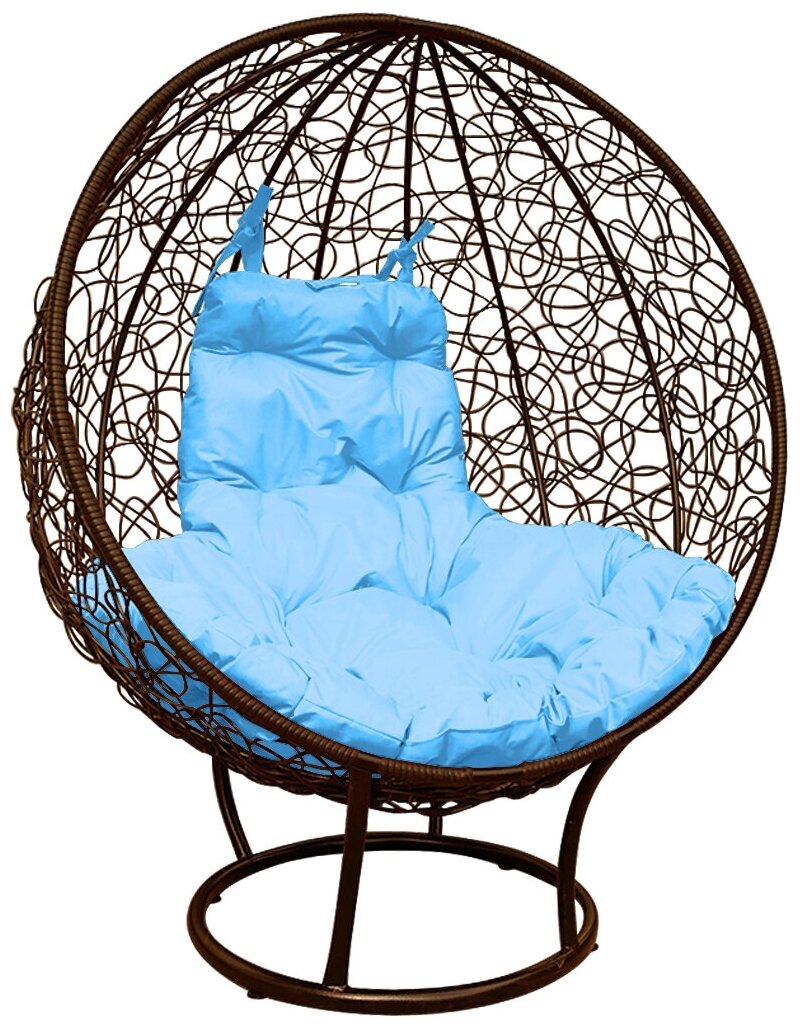 Кресло M-Group круг на подставке ротанг коричневый, голубая подушка - фотография № 18