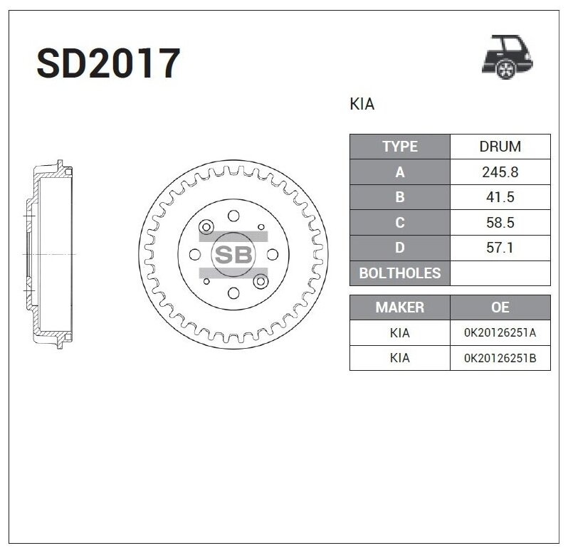 Sd2017_барабан Тормозной! Kia Sephia/Shuma 1.5-1.8 96> Sangsin brake арт. SD2017