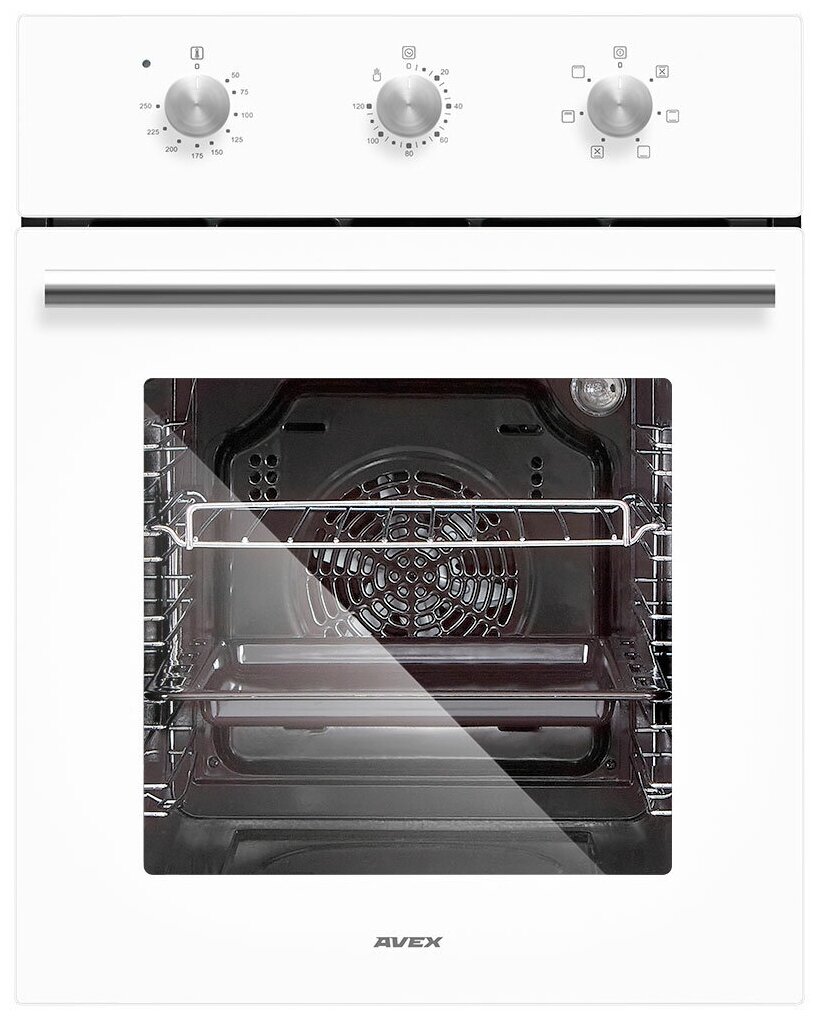 Встраиваемый духовой шкаф AVEX HM 4060 1W узкий, 50л объем, конвекция, 6 режимов, гриль, таймер, белое стекло
