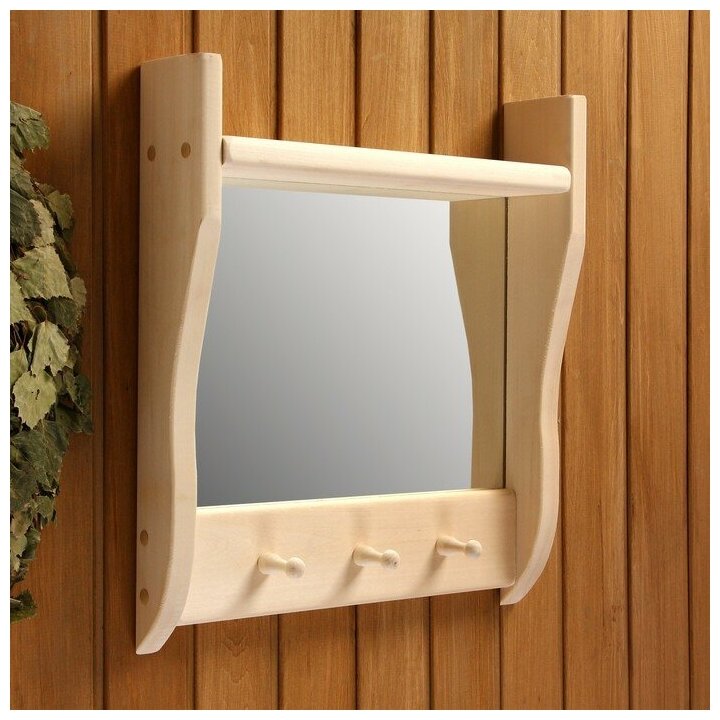 Зеркало резное с 1 полкой и 3 крючками, 45×50×10 см - фотография № 1