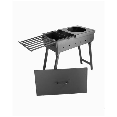 Комплект с мангалом №32 Мангал складной 600-2 мм., делитель топки, полка-решетка, крышка на мангал, подказанник