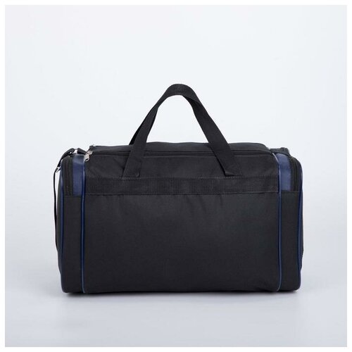Сумка спортивная, отдел на молнии, 3 наружных кармана, длинный ремень, цвет чёрный/синий, Sacvoyage