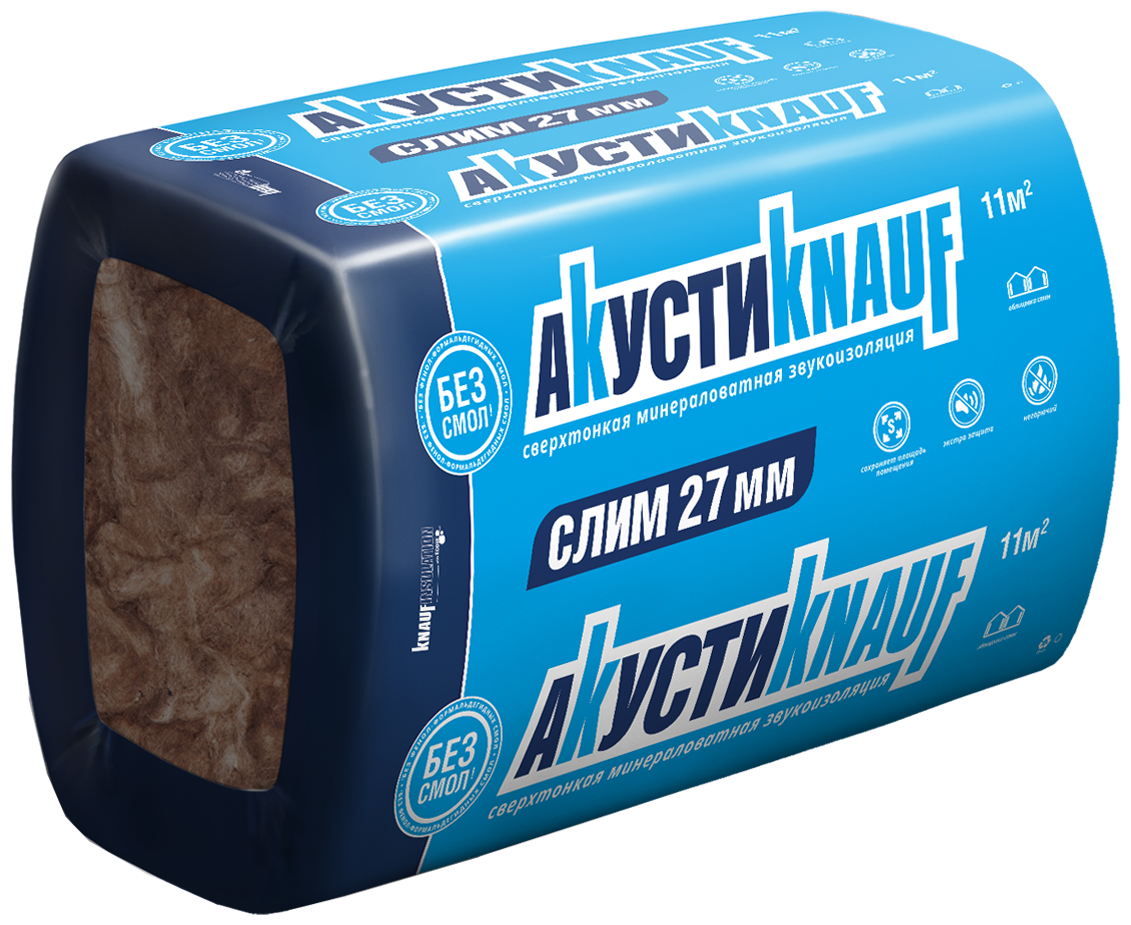 фото Звукоизоляция акустикнауф слим 920x600x27, 11 м2 / 20 плит