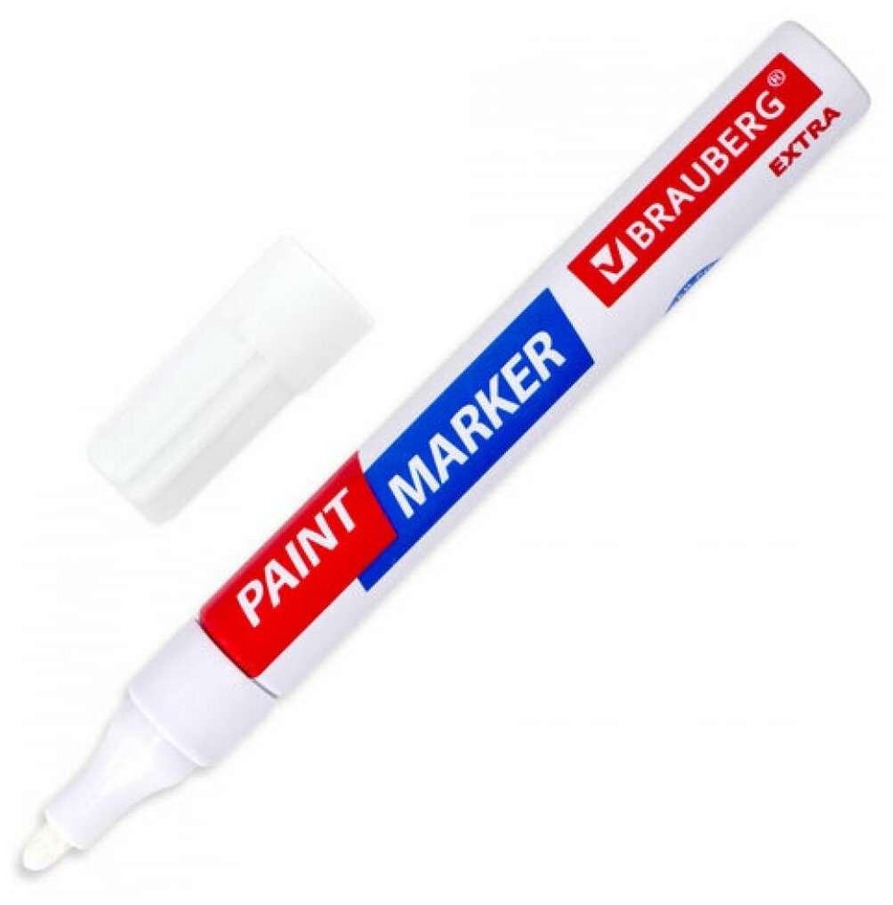 BRAUBERG Маркер-краска лаковый EXTRA paint marker 4 мм, белый, улучшенная нитро-основа, 151978