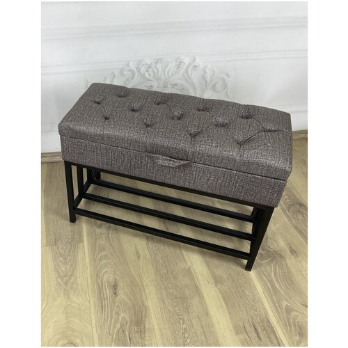 Обувница банкетка для обуви Лофт с ящиком, каретная стяжка каркас металл, в прихожую Серая