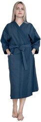 Вафельный халат LOVEME женский домашний и банный, размер M, длина миди, цвет синий (темно-лазурный)